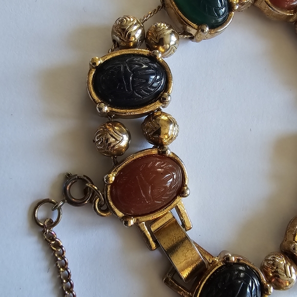Vintage Scarab Bracelet Egyptian Revival Slide Charms gold tone Victorian - Picture 7 of 13